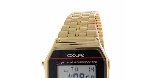 Oceľové zlaté digitálne hodinky COOLIFE s červenou linkou