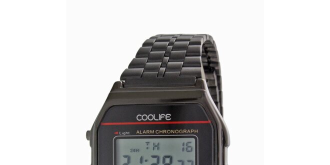 Oceľové čierne digitálne hodinky COOLIFE s červenou linkou