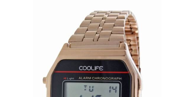 Oceľové bronzové digitálne hodinky COOLIFE s červenou linkou