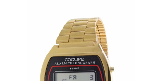 Oceľové zlaté športové digitálne hodinky COOLIFE