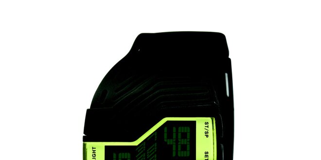 Čierne plastové hodinky s kľukatýmm ciferníkom Puma
