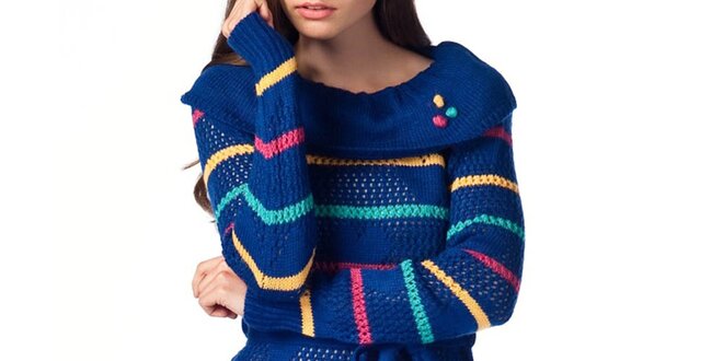 Dámsky modrý sveter s prúžkami ARS Collection