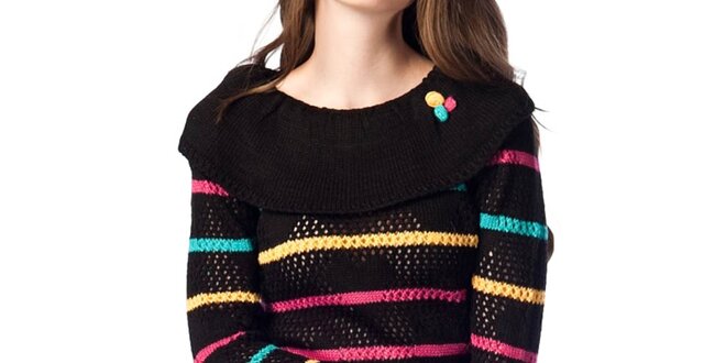 Dámsky čierny sveter s prúžkami ARS Collection