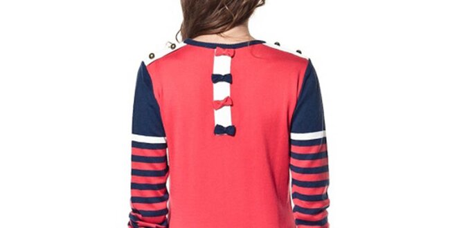 Dámsky dlhý červeno-modrý sveter ARS Collection