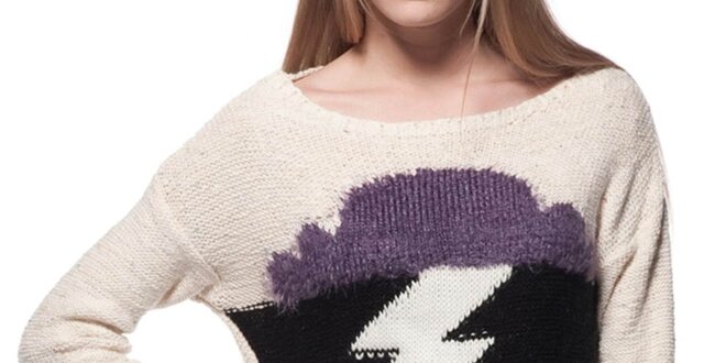 Dámsky béžový sveter s motívom blesku ARS Collection