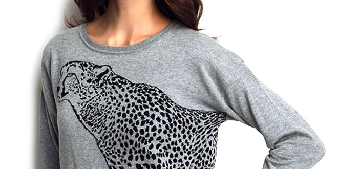 Dámsky šedý sveter s gepardom ARS Collection