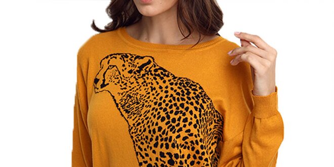 Dámsky oranžový sveter s gepardom ARS Collection
