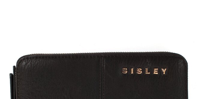 Dámska čierna peňaženka na zips s nápisom Sisley
