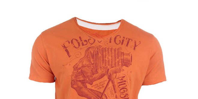 Pánske oranžové tričko s potlačou Timeout