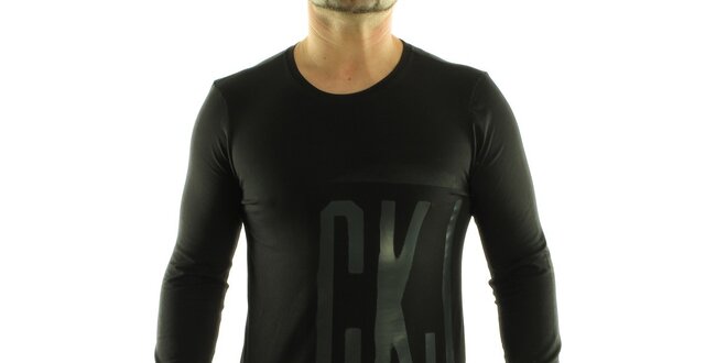 Pánske čierne tričko Calvin Klein s šedivou potlačou