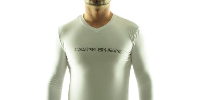 Pánske biele tričko Calvin Klein s kamienkami