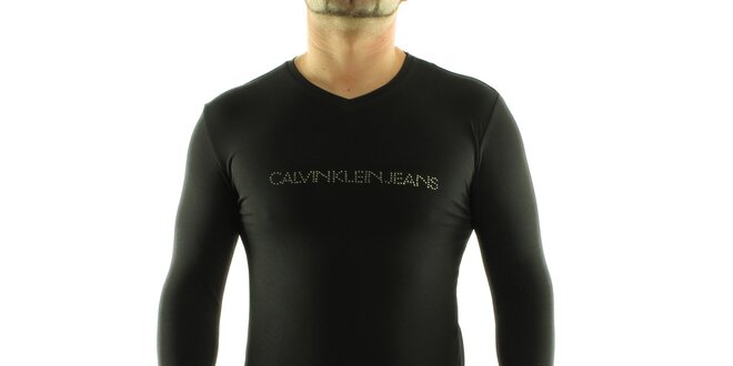 Pánske čierne tričko Calvin Klein s kamienkami