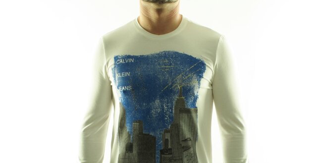 Pánske krémové tričko Calvin Klein s farebnou potlačou
