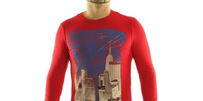 Pánske červené tričko Calvin Klein s farebnou potlačou