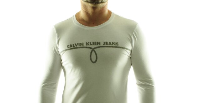Pánske biele tričko Calvin Klein s šedivou potlačou