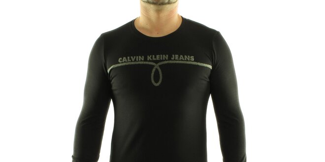 Pánske čierne tričko Calvin Klein s šedivou potlačou