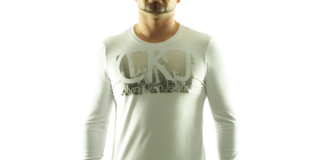 Pánske biele tričko Calvin Klein so striebornou potlačou
