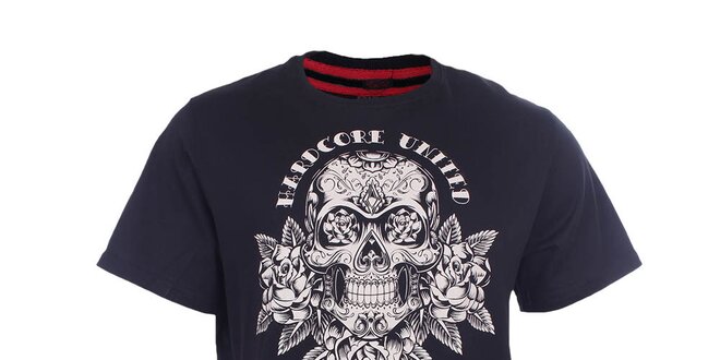 Pánske čierne tričko s lebkou Hardcore United