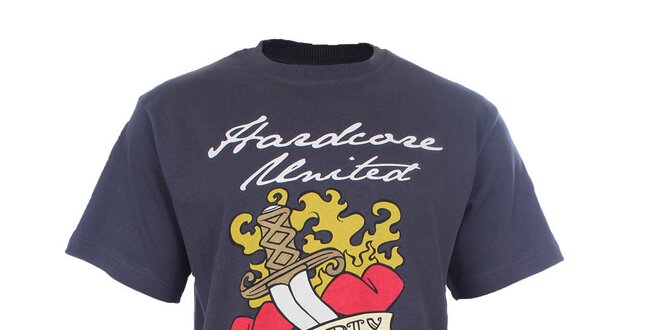 Pánske antracitové tričko s farebnou potlačou Hardcore United