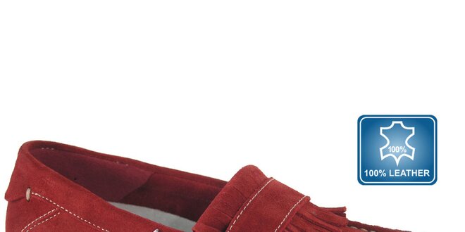 Dámske červené kožené mokasíny so strapcami Beppi