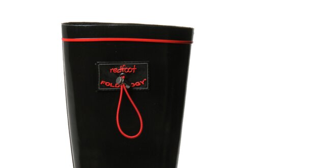 Dámske lesklé čierne rolovacie čižmy RedFoot s červenými detailami