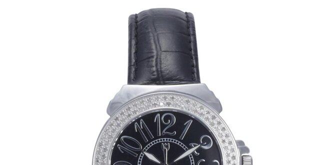 Dámske čierne analógové hodinky s diamantmi Lancaster