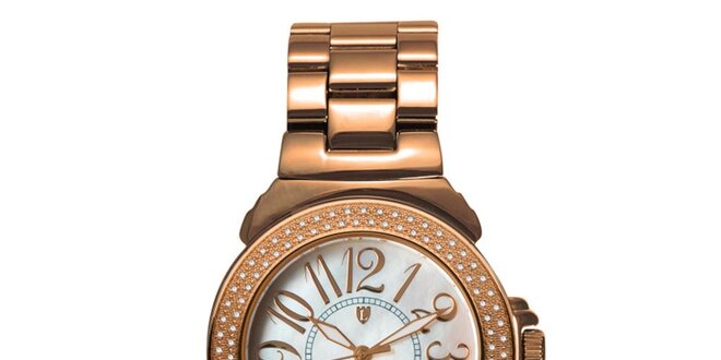 Dámske oceľové hodinky s diamantmi vo farbe ružového zlata Lancaster