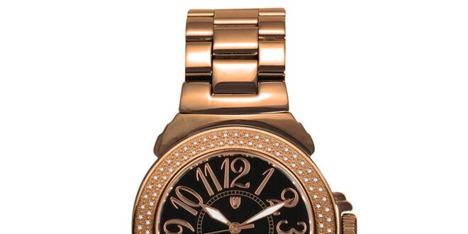 Dámske oceľové hodinky s diamantmi a tmavým ciferníkom vo farbe ružového zlata Lancaster