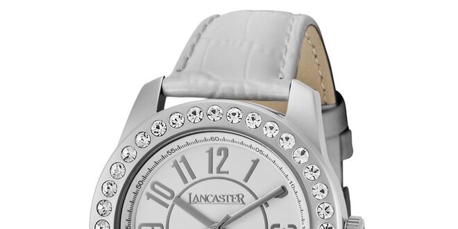 Dámske hodinky s kamienkami a bielym remienkom Lancaster