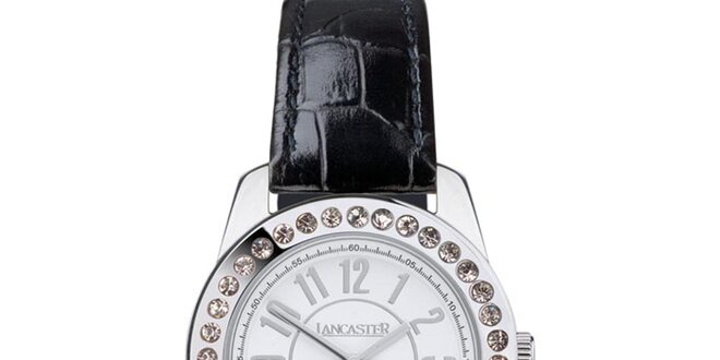 Dámske hodinky s kamienkami a čiernym remienkom Lancaster