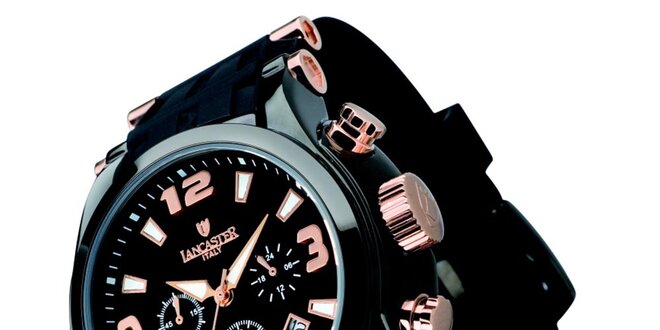 Pánske čierne hodinky s chronografom Lancaster