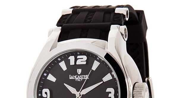Pánske strieborné hodinky s čiernym ciferníkom Lancaster