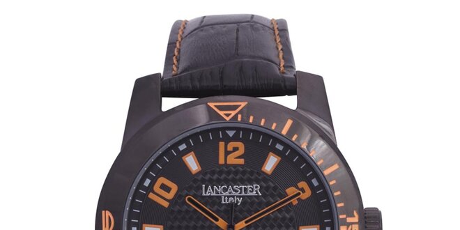 Pánske čierne hodinky s oranžovými detailmi Lancaster
