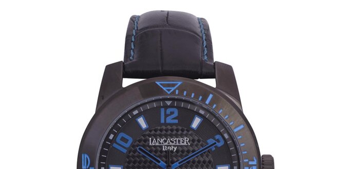 Pánske čierne hodinky s modrými detailmi Lancaster