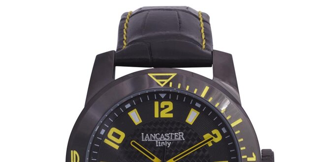 Pánske čierne hodinky so žltými detailmi Lancaster