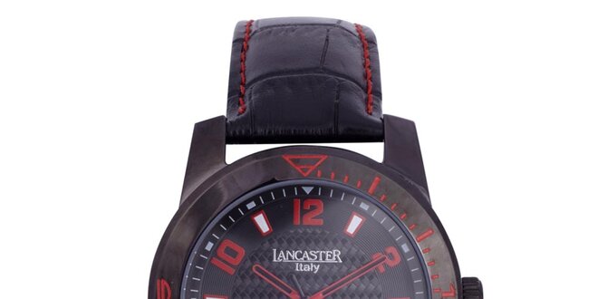 Pánske čierne hodinky s červenými detailmi Lancaster