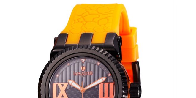 Dámske čierne hodinky Lancaster s oranžovými detailmi