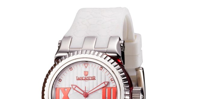 Dámske strieborné hodinky s červenými detailmi Lancaster