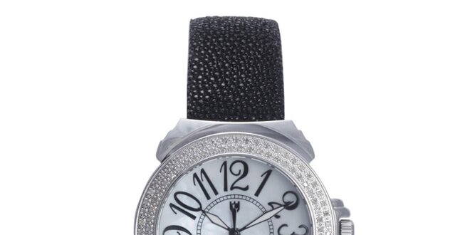 Dámske čierne analogové hodinky Lancaster s diamantmi