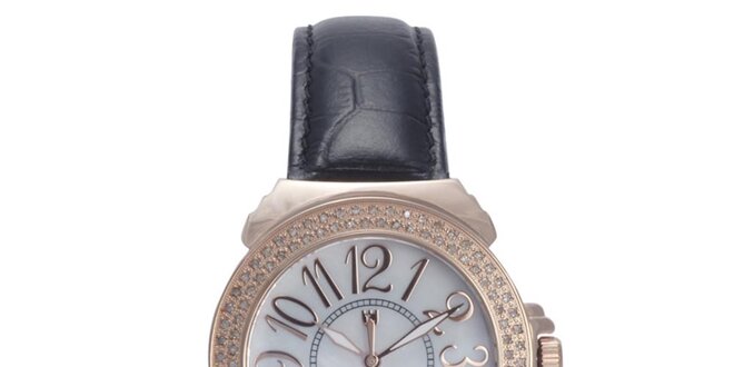 Dámske čierno-ružové hodinky s drobnými diamantmi Lancaster