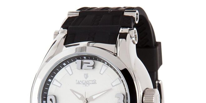 Pánske čierno-strieborné analogové hodinky s dátumovkou Lancaster