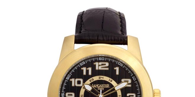 Pánske pozlátené hodinky Lancaster s čiernym ciferníkom