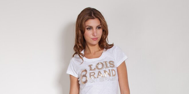 Dámske biele tričko Lois so zlatými flitrami