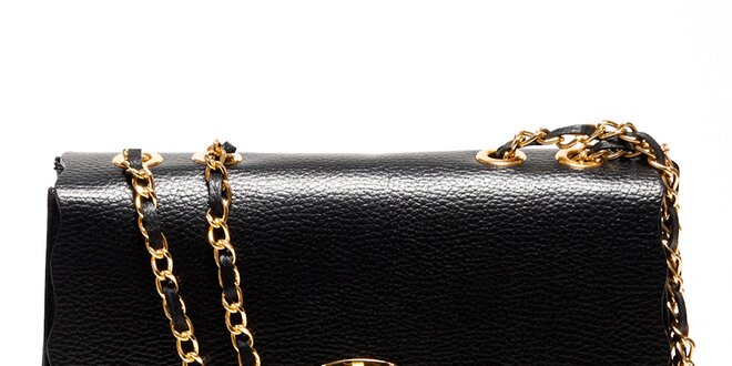 Dámska čierna kožená kabelka so zlatými detailmi Renata Corsi