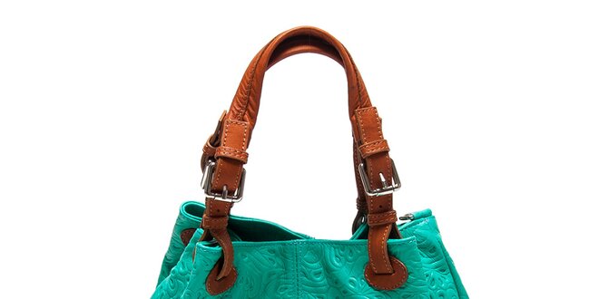 Dámska zelenotyrkysová kabelka s reliéfnym vzorom Renata Corsi
