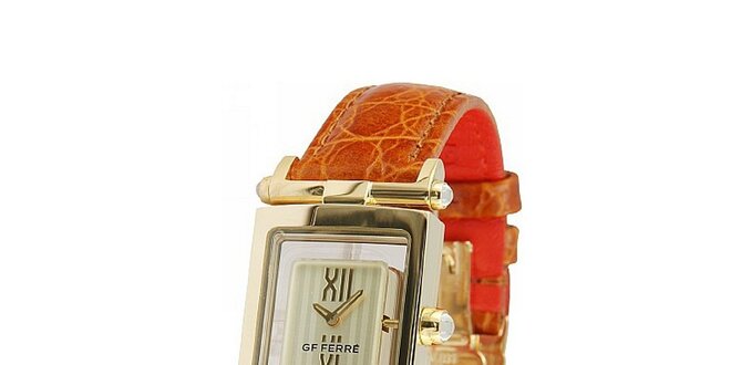 Dámske zlaté hodinky Gianfranco Ferré s hnedým koženým remienkom