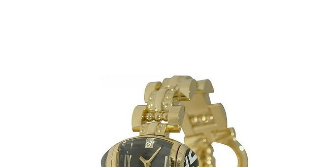 Dámske zlaté náramkové hodinky Gianfranco Ferré s čiernym ciferníkom