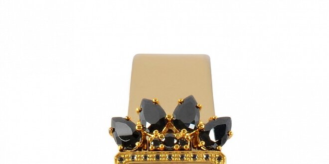 Dámske oceľové hodinky Gianfranco Ferré so zlatým remienkom a čiernymi brúsonými kamienkami