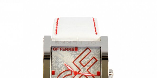 Dámske oceľové hodinky Gianfranco Ferré s červenými detailami a bielym remienkom