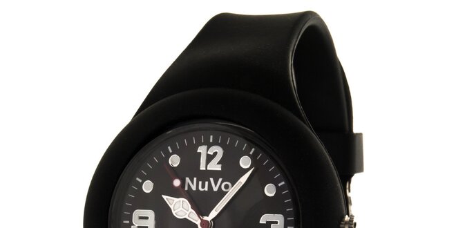 Čierne hodinky s hladkým remienkom NuVo